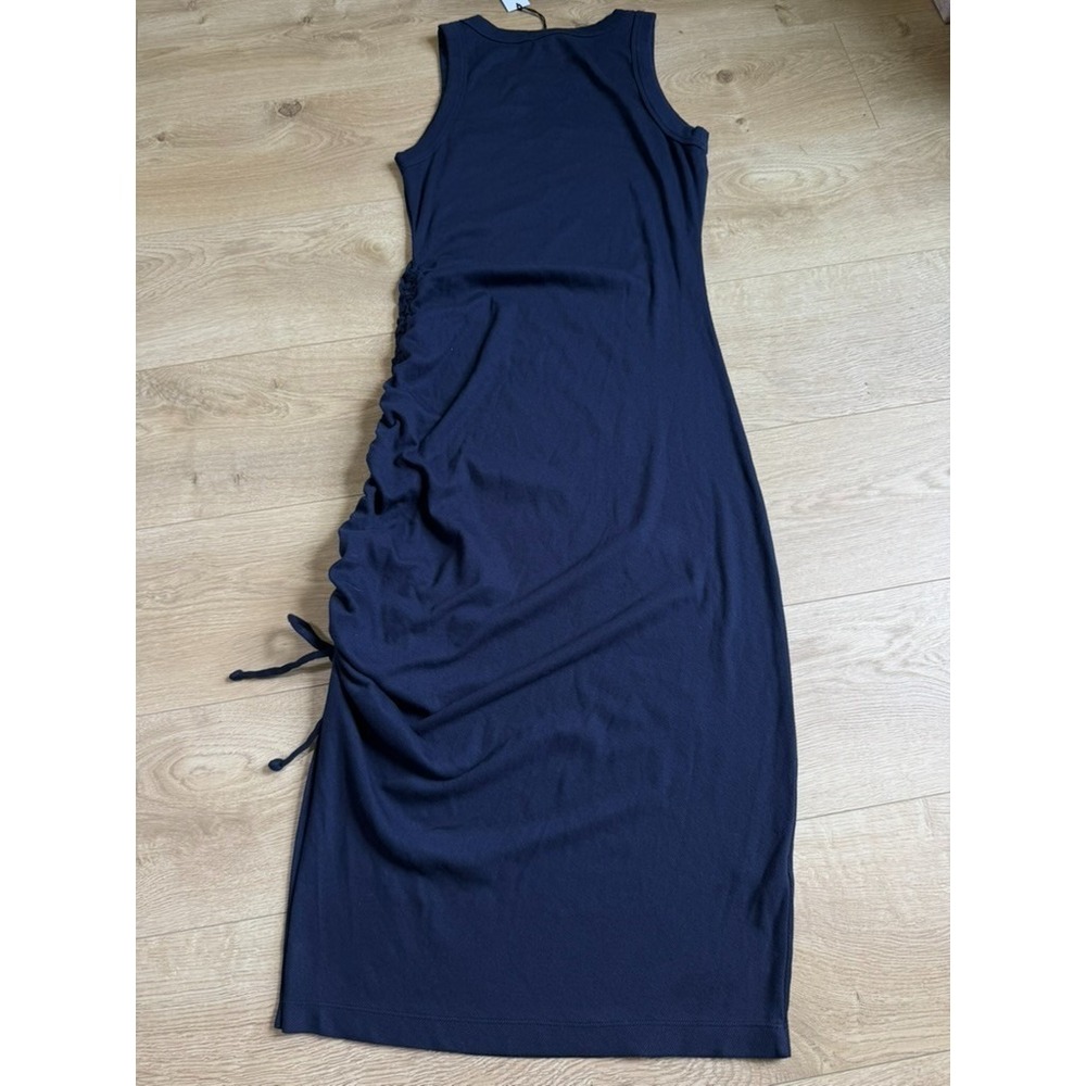 NWT Michael Stars Hope Midi Dress with tie ultra rib Admiral blue high neck 1X - Picture 3 of 10